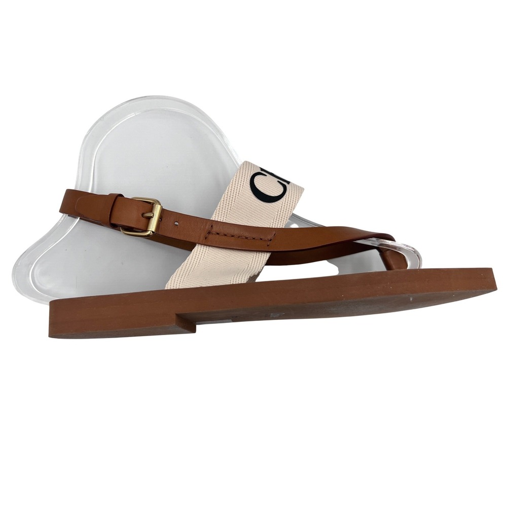 Chloe Woody Sandals Womens 39 Brown Excellent Leather Canvas Slingback Thong - Picture 4 of 6